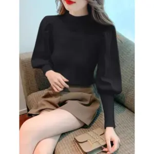 Half Turtleneck Lantern Sleeve Blouse